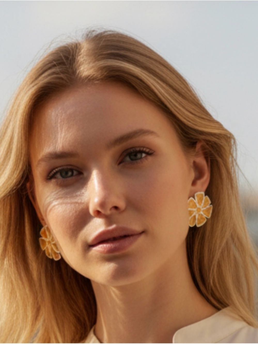 Monet White and Yellow Flower Clip-On Earrings